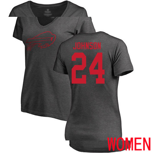 NFL Women Buffalo Bills #24 Taron Johnson Ash One Color T Shirt->nfl t-shirts->Sports Accessory